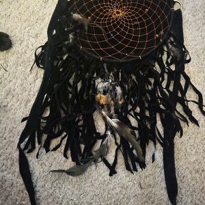 Black Feathered Crossbody Bag Dream Catcher Velvet